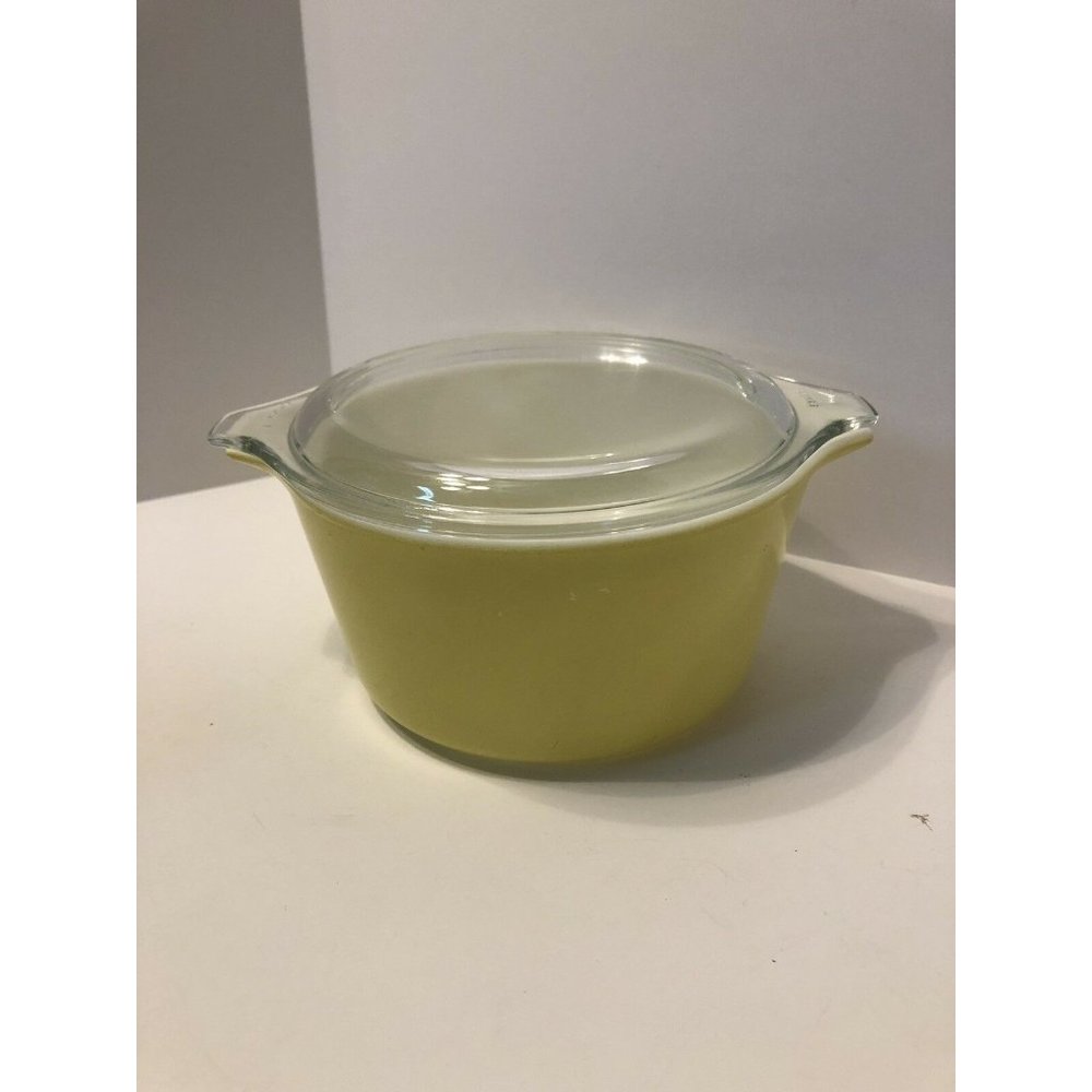 Pyrex GLASS Bakeware Casserole Chartreuse GREEN 473 +Lid 1Qt VTG MCM  - 2 Pieces